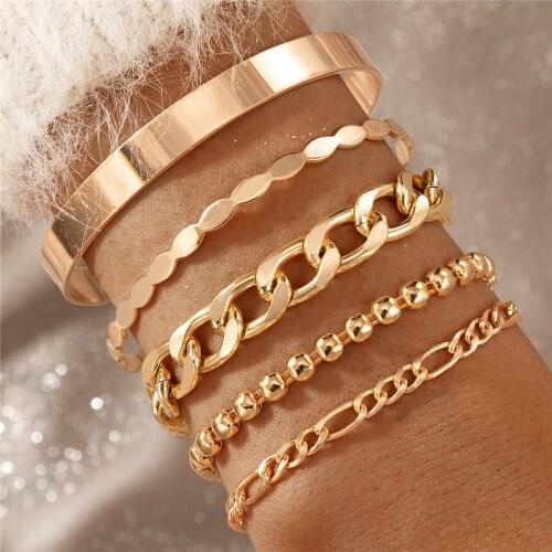 HI MAN 5Pcs/Set Punk Mixed Smooth Irregular Twist Small Round Bead Bracelet Women Classic Charm Anniversary Jewelry