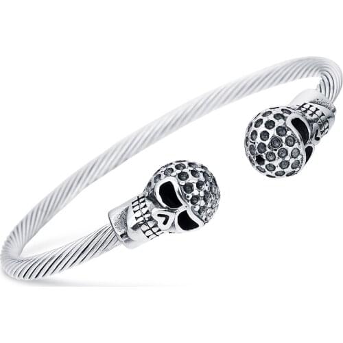 Antique Punk Skull Bracelet&Bangles for Women Stainless Steel Gothic Jewelry Cuff Bangle Fashion With Crystals