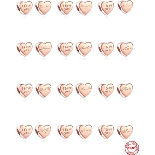 2021 New European Accessories Rose Gold I Love You Mum Bead Fit Original Pandora Charms Silver 925 Bracelets Women DIY Jewelry