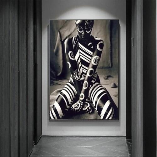 Black and White African Black Woman Poster HD Print Canvas Painting Unique Figure Wall Art Picture Living Room Home Decor Mural