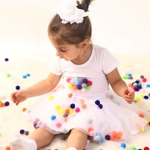 Baby Tulle Tutu Skirt Kids Girl Colorful Pettiskirt Rainbow Balls Short Skirt Fashion Children Clothes Ballet Bottom Skirt White