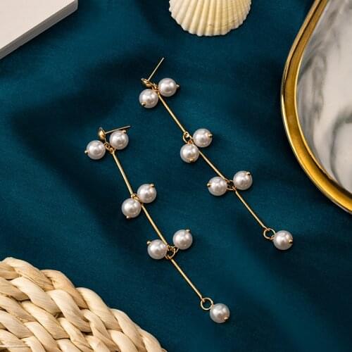 Korean Long Pearl Tassel Drop Earrings for Women 2020 New Fashion Jewelry Simple Luxury Statement Gold Dangle Earrings Brincos