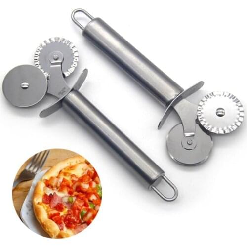 Double Roll Pizza Stainless Steel Knife Pasta Cutter Pasta Round Lace Pizza Wheel Pancake Pastry Pie Slicer Knife Kitchen Tools