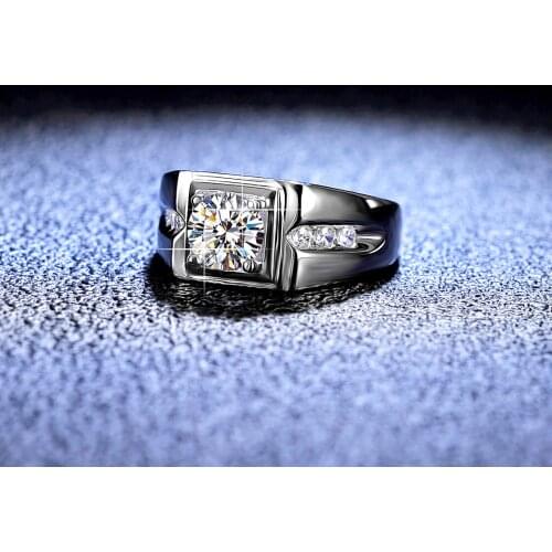 Inbeaut Mens 925 Silver Excellent Cut 1 ct D Color Pass Diamond Test Moissanite Wide Squre Ring Adjust Size Engagement Jewelry