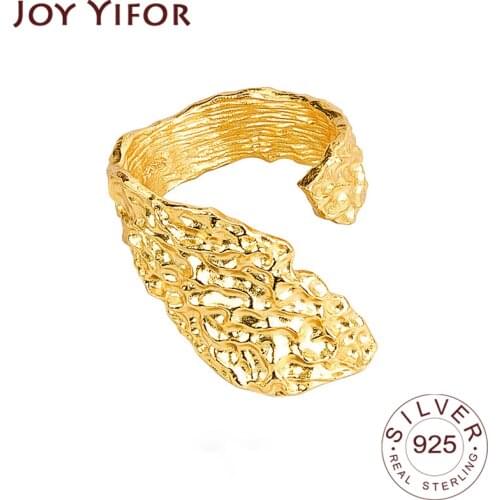 925 Sterling Silver Korean Ring Tin Foil Hug Female INS Simple Handmade Opening Gold Hollow Finger Fashion Jewelry Couple