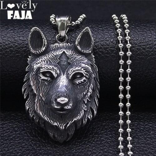 2021 Punk Viking Wolf Head Necklaces Silver Color Long Necklace Chains Jewelry Making Jewelry collane acciaio inox NXS03