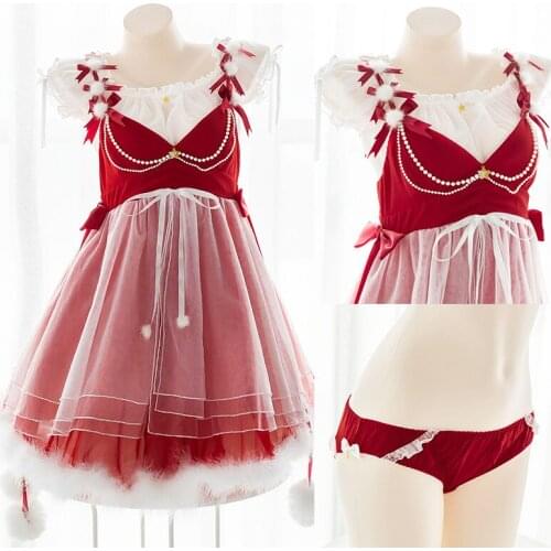Japanese Soft Girl Christmas Lingerie Set Kawaii Girl Cute Word Collar Suspender Skirt Hollow Fat Underwear Set Exotic Apparel