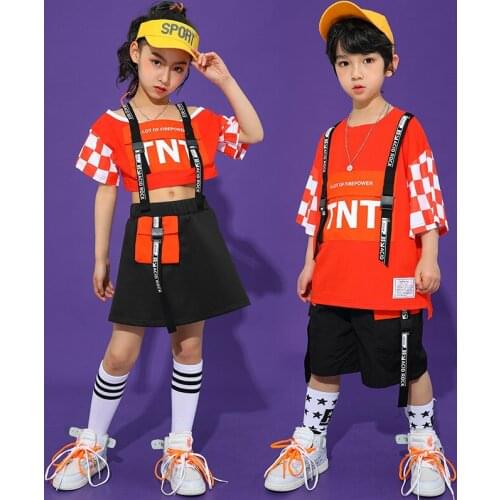 ChildrenS Day Ballroom Hip Hop Dance Clothes New Style Loose Short Sleeved Hiphop Suit Girls Boys Modern Dance Costumes DN8421