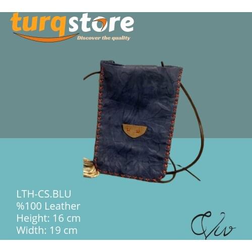 Handmade Leather-Cellphone Purse (Blue with red stiching and brown nose)