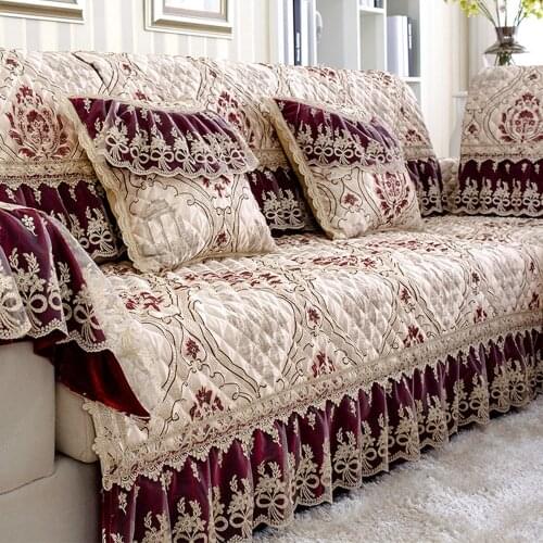 Red Luxury Cotton Linen Sofa Cover High-end Lace Jacquard Sofa Towel Non-slip Cushion Backrest Pillow Case Living Room Sofa Set
