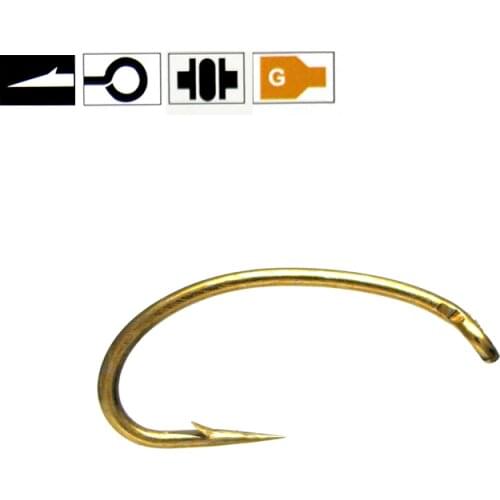 Bimoo 50pcs Golden Fly Tying Hook for Scud Nymph Caddis Midge Shrimp Fly Tying Fish Hooks Size #10 #12 #14 #16