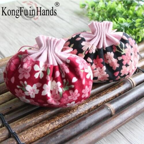 Mini Lightweight Retro Sachet Bag Japanese Cherry Blossom Decoration Round Jewelry Bags Beam Mouth Retro Series Lady Pouches