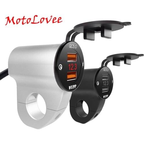 Motolovee Metal 12V Motorcycle Waterproof QC3.0 Dual USB Fast Interface Charger LED Voltmeter Switch