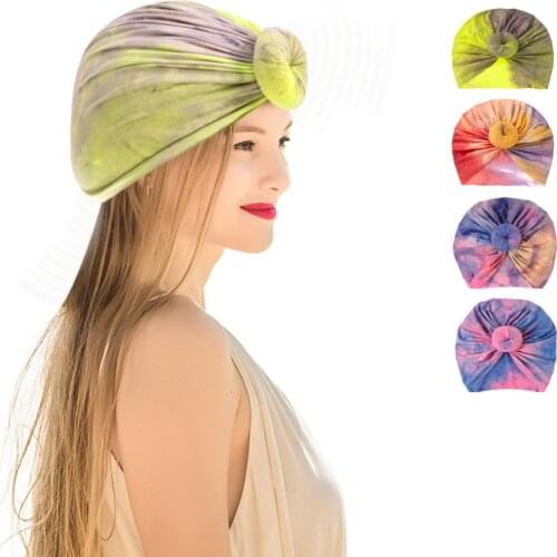 New Fashion Muslim Turban Bonnet Tie Dye Cotton Breathable Hijab Caps Women Beach Home Headwear Knotting Beanie Hat Headwraps
