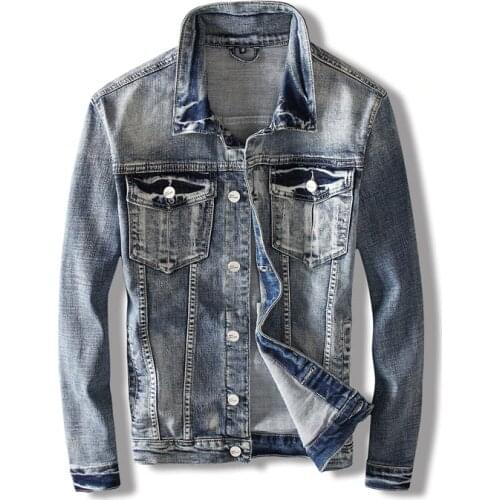 Spring Autumn Japanese Vintage Fashion Retro Washed Gray Blue Denim Jacket Mens Solid Color Denim Clothing Tops Plus Size M-5XL