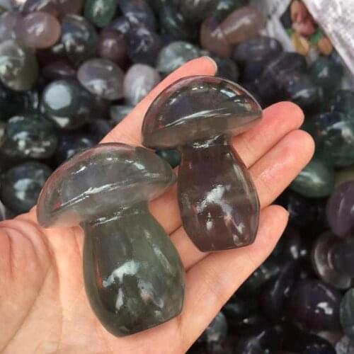 Natural rainbow fluorite Quartz Mushroom Crystal Hand Carved Healing