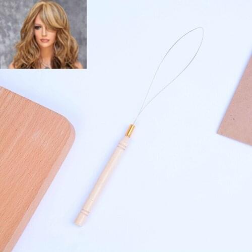 New Arrival 1PC Needle Threader Micro Rings Beads Loop High Quality Wooden Handle Hair Extension Hook Pulling Tool