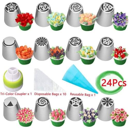 New Arrivals Russian Flower Cake Decorating Mouth Set for Homemade Dessert Birthday Cake Tools with Disposable Decorating Bag
