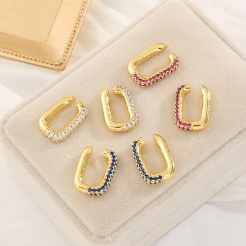 New gold cz ear cuff womens earrings clip on cubic zircons no pierced Square Rhinestone ear cilp for women Wedding Jewelry