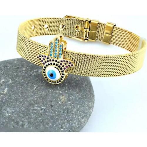 Cross-border new style European and American style palm eye zircon stainless steel strap factory direct stainless steel mesh bra