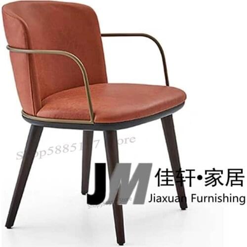 Custom Nordic Light Luxury Solid Wood Dining Chair Simple Fashion Cafe Metal Armrest Bar Chair Hotel Clubhouse High Stool