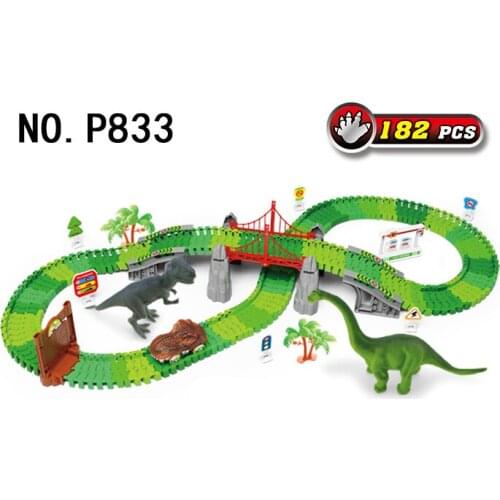 P833 182PCS Rail Car Assembling Toy Childrens Educational Scene Fun Dinosaur Model Car Toy