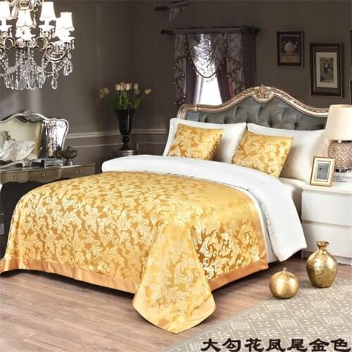 European Jacquard Flowers Throw Runners Gold Red High-grade Bed Runners New Chinese Style Bamboo Leaves Bed Spread Covers