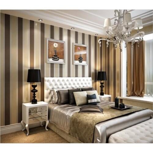 Beibehang Vertical and horizontal stripes simple modern bronzing non - woven wallpaper brown coffee shop TV background wallpaper