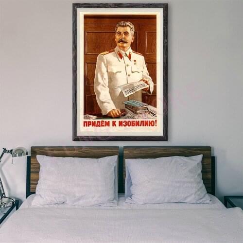RE154 Retro Russian Style Painting Soviet Union Great Leader Stalin 15 Custom Silk Poster Home Deco Wall Art Christmas Gift