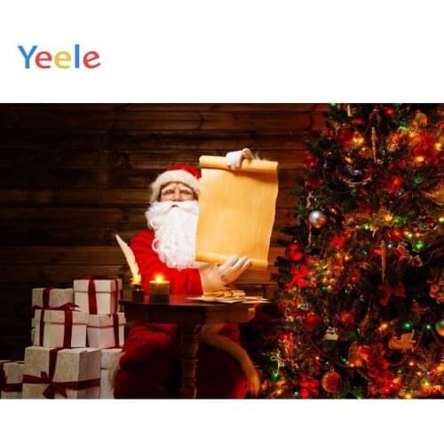 Christmas Tree Santa Claus Wooden Wall Gift Candlelight Backdrop Photography Custom Photographic Background For Photo Studio