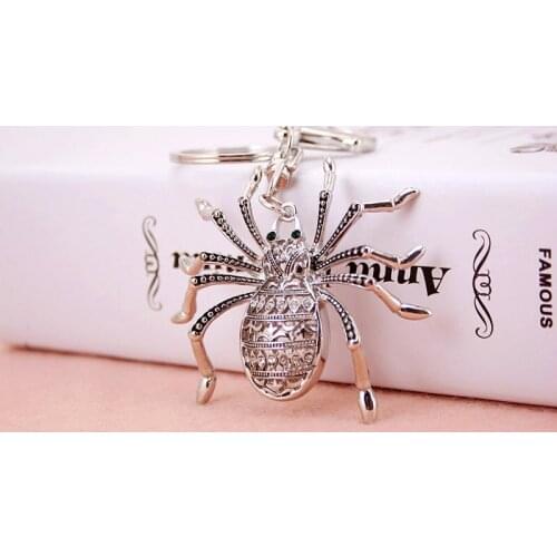 Silver Spider Fashion Key Chain Steampunk Crystal Rhinestone Car Gift Keychain Womens Bag Hanging Jewelry For Friend