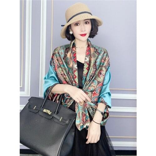 Silk Scarf Women Large Shawls Stoles Tree Print Square Scarves Echarpes Foulards Femme Wrap Bandanas