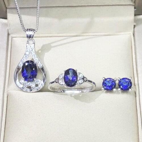Solid 925 Sterling Silver Genuine Tanzanite Topaz Oval Shape Set/Silver Tanzanite Jewelry