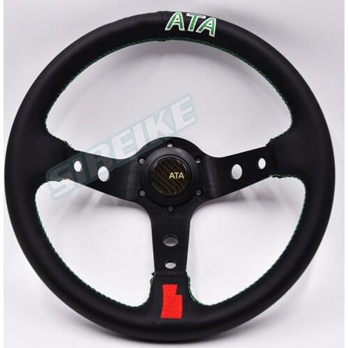 Microfiber Leather Universal 13 Inch 330mm Racing Sport Deep Steering Wheel with Green Stitching