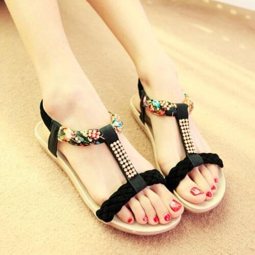 2020 MOUNTAIN Summer Flat Sandals Women Simple Bright Color Buckle Studded Beach Shoes Plus Size