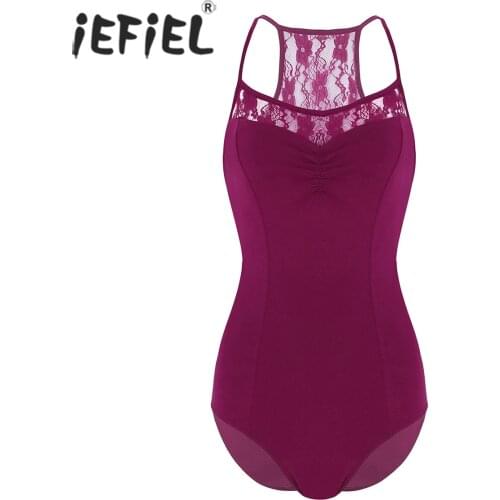 Womens Ballet Adult Spaghetti Straps Lace Floral Criss Cross Built In Shelf Bra Leotard Gymnastics Bodysuit Ballet Dancewear