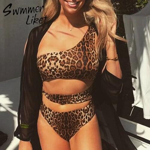 One shoulder one piece swimsuit retro Hollow out bikinis 2019 Leopard print swimwear women bathing suit new bathers Monokini