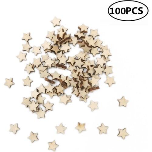 100pcs 10mm Wooden Stars Cutouts Natural Wood Blank Wooden Cutouts Craft for DIY Art Craft and Home Decorations