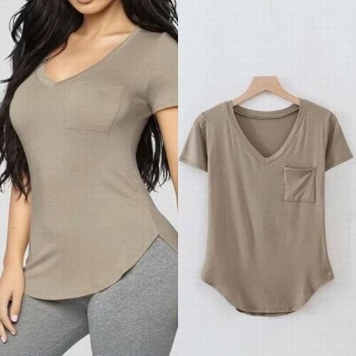 2021 Summer New Style Salt Sweet Little Cool Girl Wear Fried Street Irregular V-neck Short Solid Color T-shirt