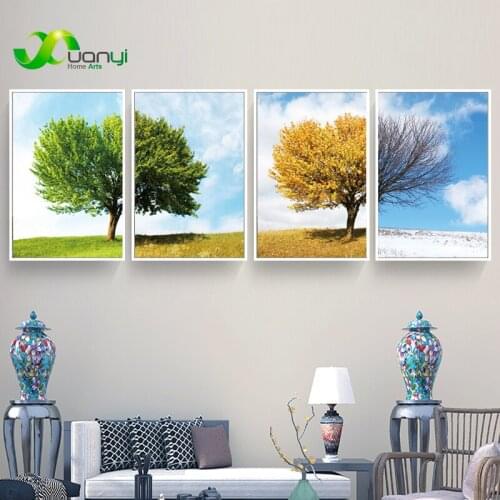 4 Piece Season Tree Painting Landscape Canvas Prints Wall Picture For Living Room Modern HD Prints Home Decoration Unframed