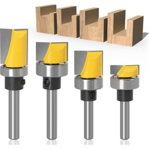 4PC 6mm Shank & 1/4 ShankTemplate Trim Mortising Router Bit Straight end mill trimmer cleaning trim Tenon Cutter for Woodworking