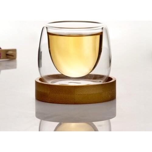 80ML Double Clear Tea Cup With Wood Tray Heat-resistant Small Glass Cups Coffee Cups For Wine Coffee Tea