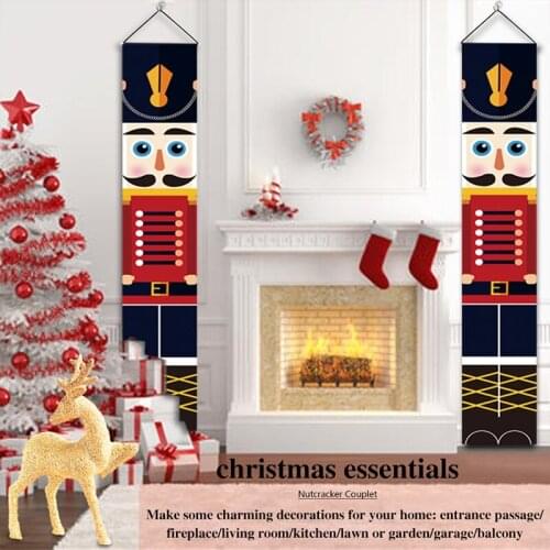 Nutcracker Soldier Banner Cartoon Cute Christmas Decor For Merry Christmas Front Door Decor Xmas New Year Ornament
