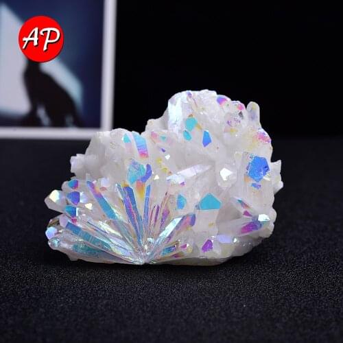 White Angel Aura Quartz Point Electroplated Color Crystal Cluster Health Stone Shiny Rockquartz Ornament Home Decoration