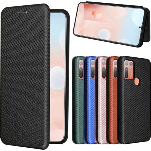 For HTC Desire 20 Plus Case Luxury Flip Carbon Fiber Skin Magnetic Adsorption Case For HTC Desire 20Plus Protective Phone Bags
