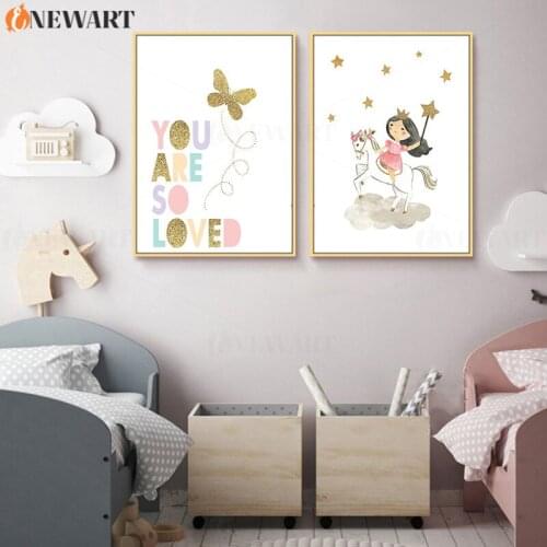 Nursery Fairy Wall Art Canvas Painting Poster Baby Girl Cartoon Picture Kids Bedroom Decoration Pictures No Frame Prints Room