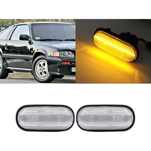 For Honda Civic Accord Prelude CRX Fit Front Amber Led Side Marker Lights Clear Lens 2PCs