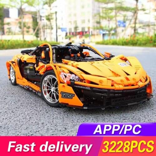 Electric Series Bricks The MOC-16915 McLaren P1 Orange Super Racing Car Building Blocks Hypercar Model RC APP Toys For Children