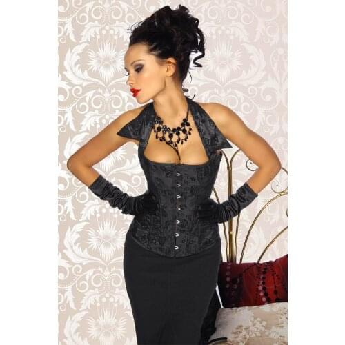 Graceful elegant black corset with collar steel boned bustier for women 3S3172 Free shipping body slimming corset
