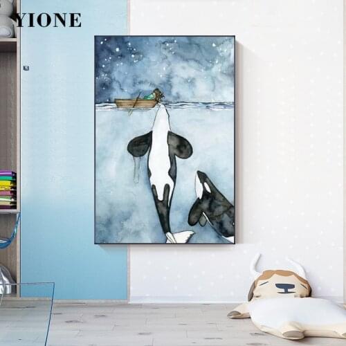 Blue Sea Animals Canvas Art Posters and Prints Custom Nordic Whale Shark Wall Paintings Picture for Living Room Bedroom Decor